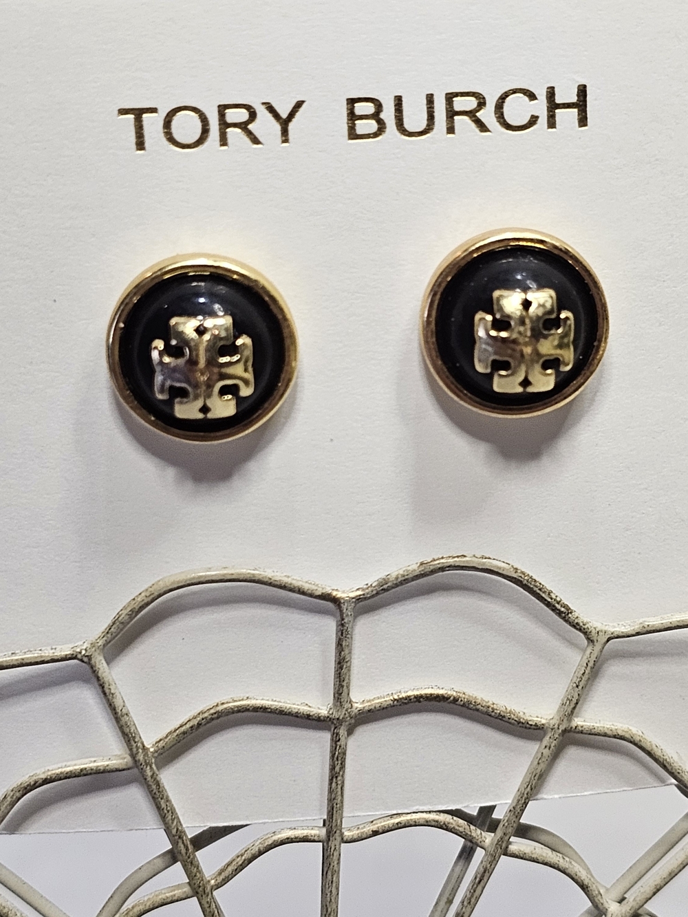 Tory Burch Icon Enamel Circle‑Stud Earrings – Black & Gold